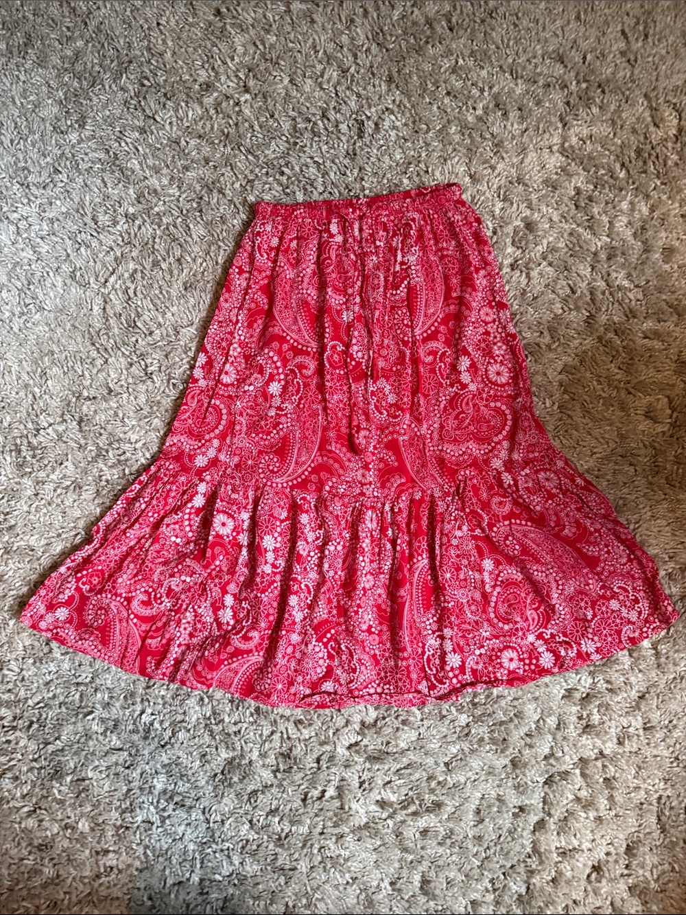 Joe Fresh Red Paisley Tiered Boho Maxi Skirt - Size XS